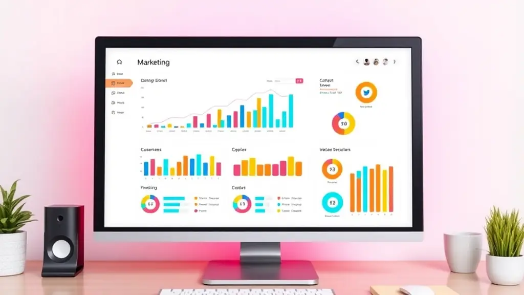 A digital marketing platform interface with AI algorithms optimizing campaigns.